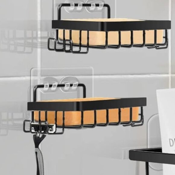 Set of 2 Black Metal Shower Caddies with Hooks - Picture 6 of 7